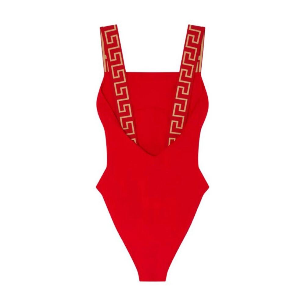 NWT Versace Greca Strap One Piece Swimsuit Size 1 / XS Red Gold $425 - Picture 3 of 10